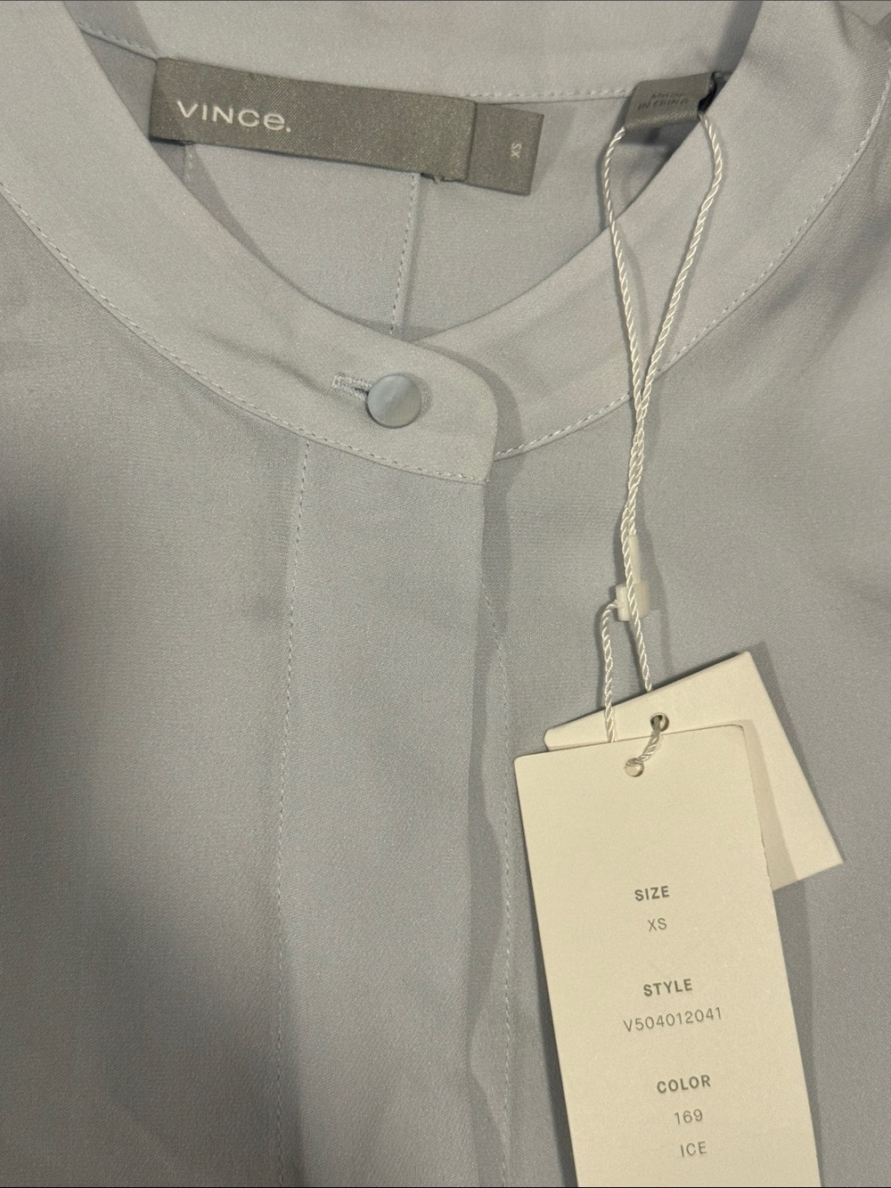 Vince Silk Chiffon Short Sleeve Band Collar Blouse - Picture 4 of 4